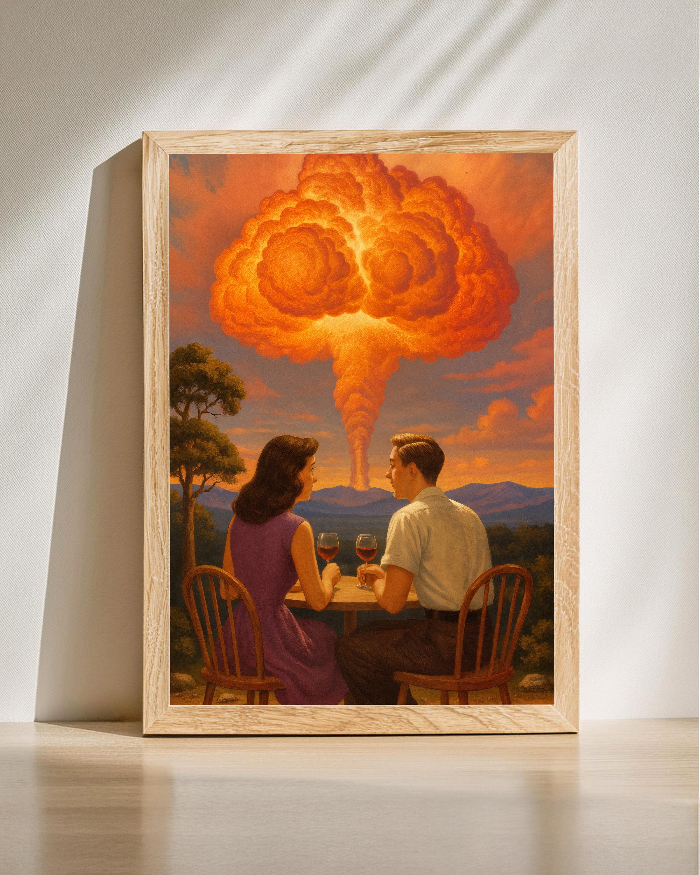 End of the World Love Art, Apocalyptic Date Poster, Dark Humor