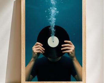 Vinyl Record Wall Art, Underwater Music Poster, Surreal Album Print, Retro Record Lover Gift, Music Room Artwork, Digital Download