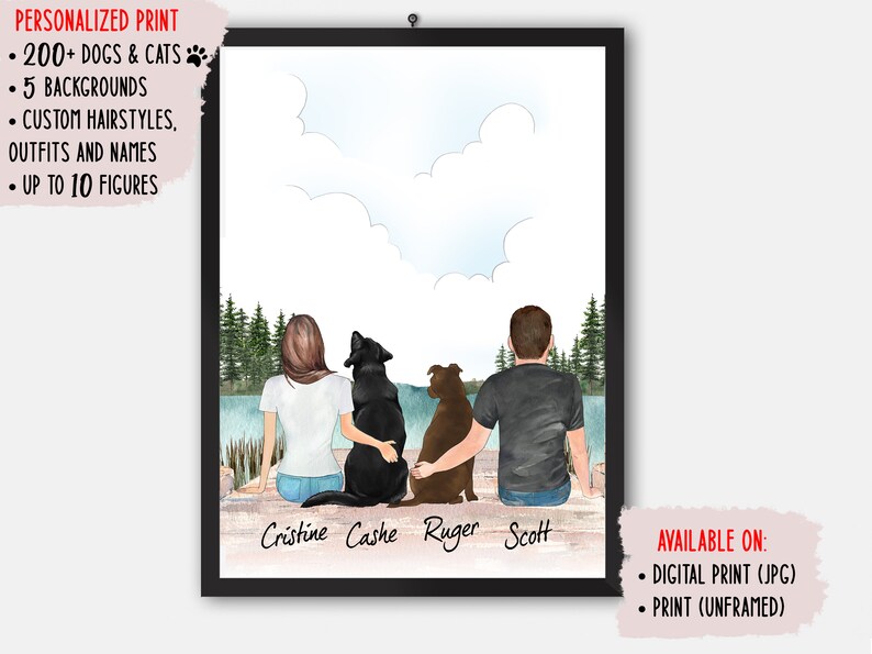 Personalized Couple Dog Print, Dog Mom and Dad Print, Dog Family Print, Pet Print, Dog Fur Family, Dog Gifts, Printable File or Poster 