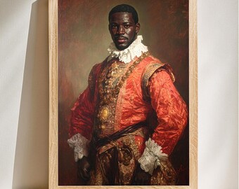 Retrato renacentista de un hombre negro, estilo pintura al óleo clásica, lámina histórica para pared, descarga digital.