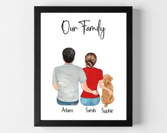 Custom Family Portrait with Pets, Family Portrait Illustration, Personalized Family Wall Art, Couple Portrait With Pets