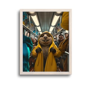 Beaver in NY Subway, Beaver Print, Beaver Wall Art, Beaver Gifts, Beaver Photo, Maximalist Art, Whimsical Animals, Digital Download