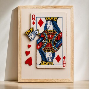 Arte della Regina di Quadri, Poster di carte da gioco retrò, Arte murale femminista, Arte sulla salute mentale, Carta da gioco con umorismo assurdo, Download digitale
