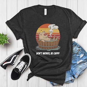 Capybara Don&#39;t Worry Be Cappy Retro T-Shirt, Funny Capybara Shirt, Capybara Lover Gift, Meme Shirt, Cute Capybara Shirt, Gift for Her