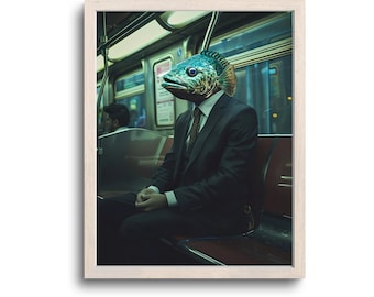 Fish in NY Subway, Fish Print, Fish Wall Art, Fish Gifts, Fish Art, Fish Photo, Maximalist Art, Whimsical Animals, Digital Download