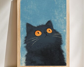 Arte de gatos divertidos, ilustración vintage, retrato animal peculiar, decoración del hogar de estilo retro, arte digital para pared, descarga digital