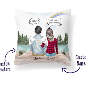 Loss of Father, Personalized Father Memorial Gift, Sympathy Gift, Grief Gift, Dad and Daughter Portrait, Father&#39;s Day Gift, Pillow
