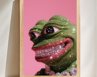 Delicia de rana brillante, arte pop glamuroso, retrato de rana con purpurina, decoración caprichosa, arte mural de animales único, descarga digital