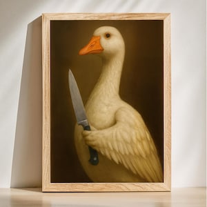 Funny Goose Holding Knife Print, Duck Lover Gift, Goose Wall Art, Dark Humor Animal Poster, Digital Download