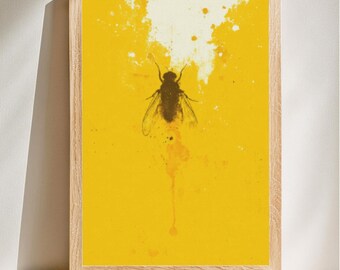 Arte de moscas en tinta audaz, estilo expresionista abstracto, arte mural moderno de insectos, decoración vibrante para el hogar, descarga digital