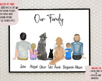 Custom Family Portrait with Pets, Christmas Gift for Mom from Daughter, Personalized Family Gifts, Grandma Christmas Gift, Wall Art