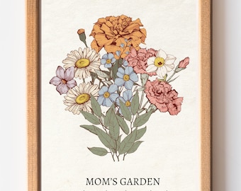 Regalo para el Día de la Madre, Impresión del Jardín de Mamá, Regalo para el Día de la Madre, Arte de Pared con Flores de Nacimiento Personalizadas, Impresión Personalizada de Flores de Nacimiento