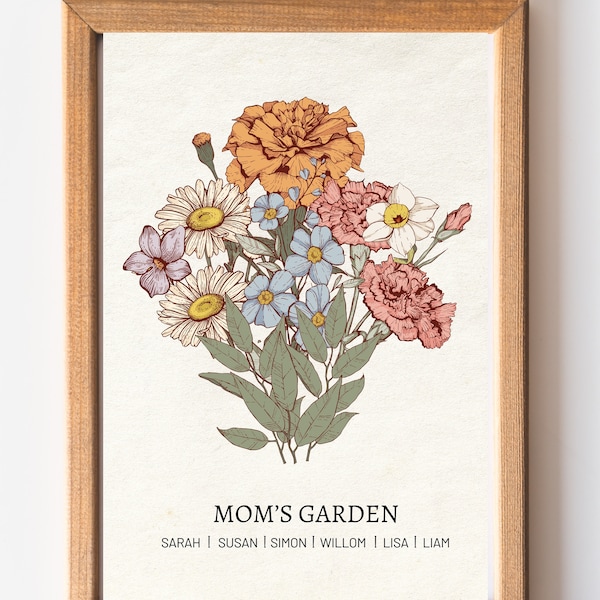 Mother's Day Gift, Mom Day Gift, Mom’s Garden Print, Custom Birth Flower Wall Art, Personalized Birth Flower Print