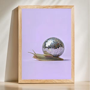 Disco Snail Art, Whimsical Retro Style, Quirky Animal Wall Decor, Unique Home Decor Print, Digital Download