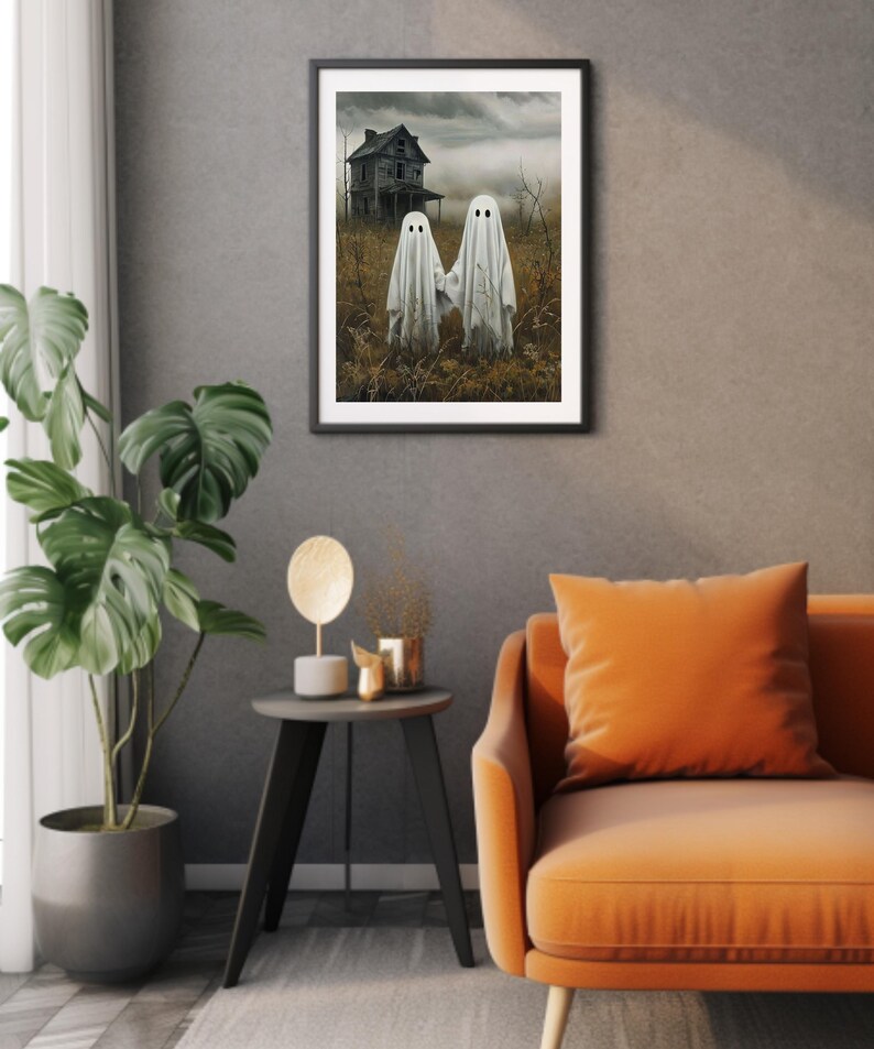 Ghosts Art Print, Ghost Friends, Cute Ghosts in Field, Vintage ...