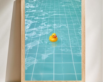 Rubber Duck Print, Minimalist Pool Print, Fun Bathroom Decor, Contemporary Art, Funny Bathroom Wall Art, Digital Download