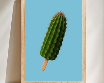 Cactus Ice Cream Art, Cactus Lover Gift, Pop Art Style, Fun Wall Decor, Quirky Home Design, Unique Digital Print, Digital Download