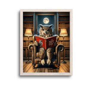 Owl Gifts, Animal Reading Books, Owl Wall Art, Funny Owl, Owl Lover, Owl Print, Christmas, Birthday Gift, Digital Download