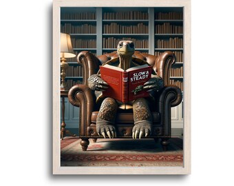 Turtle Gifts, Animal Reading Books, Turtle Wall Art, Tortoise gift, Turtle Gift, Turtle Lover, Turtle Print, Birthday Gift, Digital Download