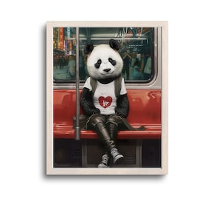 Panda in NY Subway, Panda Print, Panda Wall Art, Panda Gifts, Panda Art, Panda Photo, Whimsical Animals, Digital Download