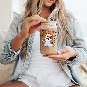 Personalized Halloween Ghost Glass Tumbler, Ghost Glass Cup, Ghost Iced Coffee Cup, Halloween Ghost Cup