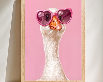 Arte de pared de ganso, regalo para amantes de los gansos, decoración de pared de ganso, impresión de ganso genial, decoración de ganso rosa, impresión animal moderna, descarga digital