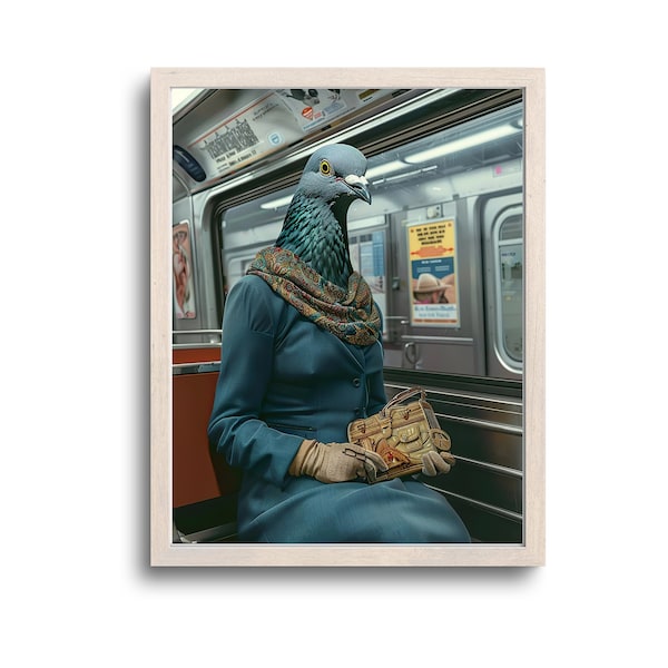 Pigeon dans le métro de New York, impression pigeon, art mural pigeon, cadeaux pigeon, art pigeon, photo pigeon, art maximaliste, art éclectique, animaux fantaisistes