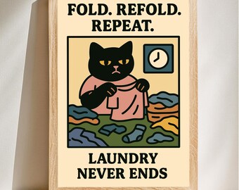 Funny Laundry Cat Print, Laundry Wall Art, Black Cat Laundry Art, Cat Humor Wall Art, Cat Home Decor, Digital Download