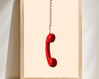 Retro Phone Poster, Minimalist Wall Art, Vintage Telephone, 80s Aesthetic, Vintage Office Decor, Retro Office Decor, Digital Download