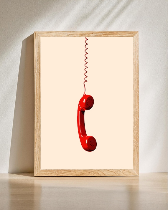 Retro Phone Poster, Minimalist Wall Art, Vintage Telephone, 80s Aesthetic, Vintage Office Decor, Retro Office Decor, Digital Download