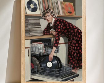 Retro Vinyl Record Art, Vintage Style Vinyl Record Print, Aesthetic Art, Surreal Kitchen Decor, Mid Century Wall Art, Digital Download