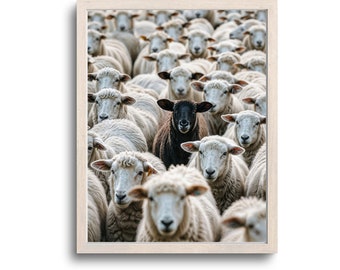 Black Sheep Poster, Stand Out From the Crowd Print, Free Thinkers Wall Art, Black and White Sheep, Digital Download