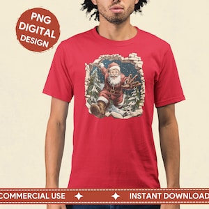 Santa Breaks the Wall Png Design, Funny Santa Claus Png, Santa Printable Art, Funny Santa Art, Digital Santa Print, Digital Download