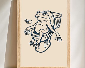 Funny Frog Bathroom Wall Art, Frog Toilet Poster, Frog Ink Print, Gift For Him, Gift for Frog Lovers, Digital Download