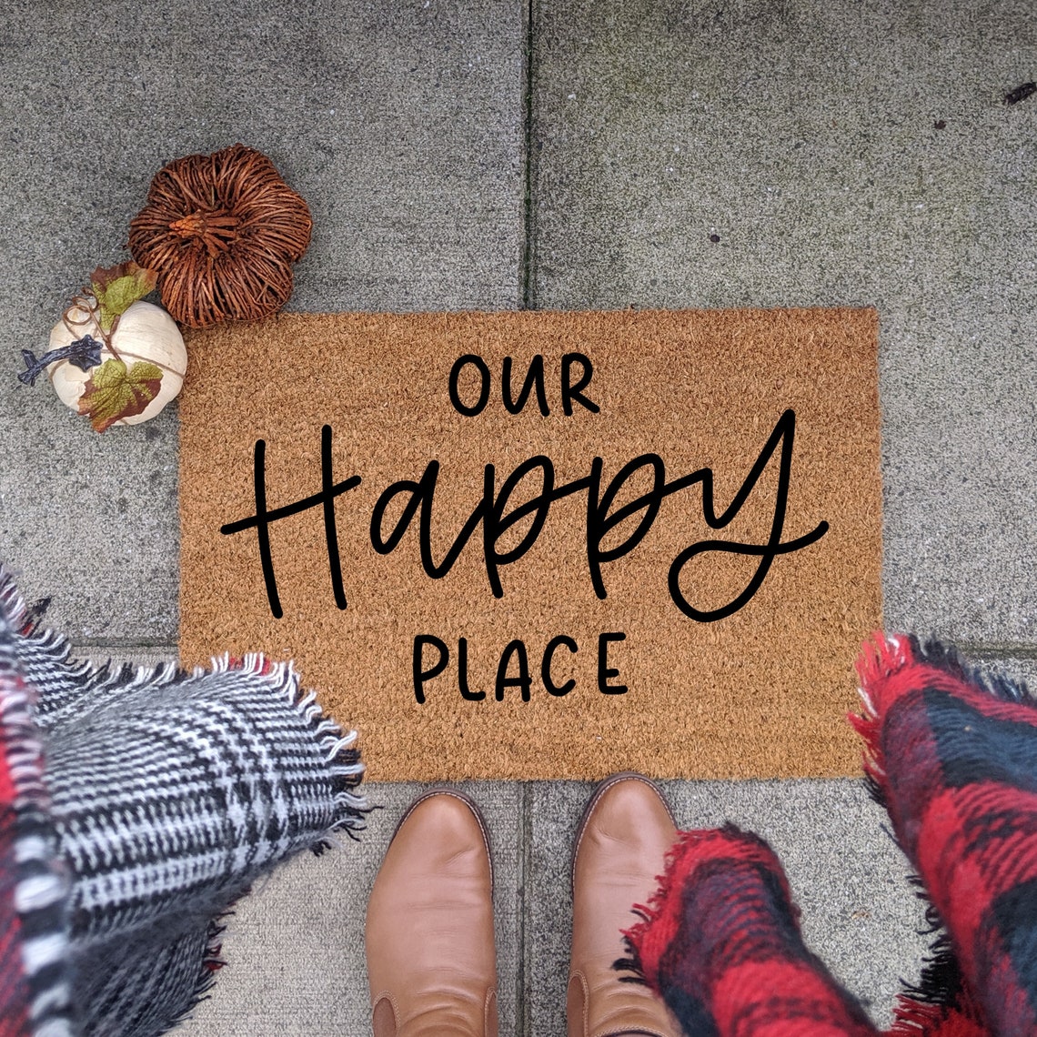 Our Happy Place Doormat Hello Mat Hand Painted Etsy