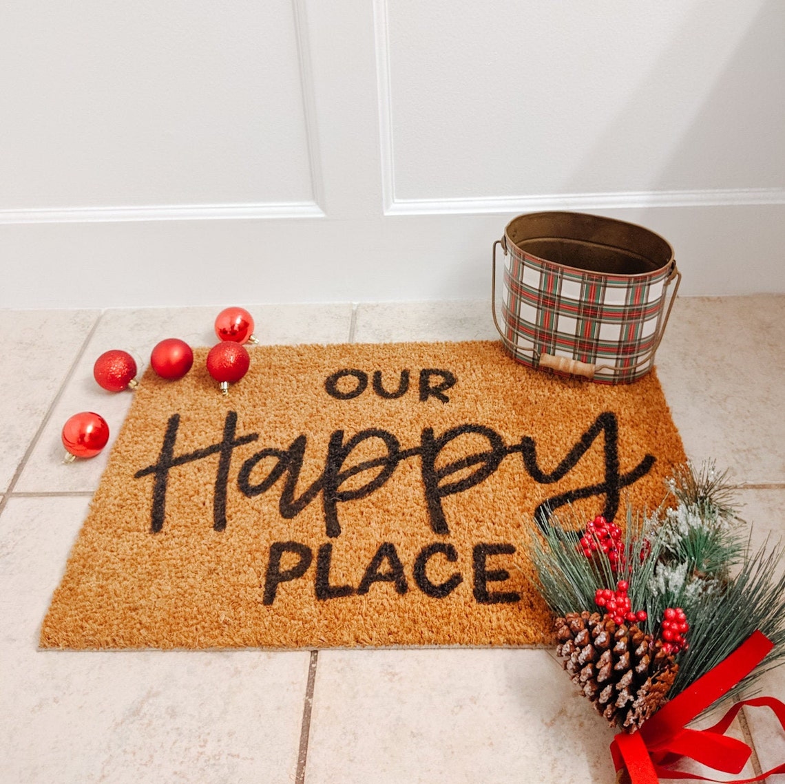 Our Happy Place Doormat Hello Mat Hand Painted Etsy