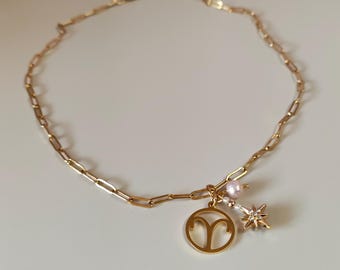 Naszyjnik ze złota perłą biżuteria prezent na rocznicę żony personalizuj urok znak zodiaku niestandardowy delikatny naszyjnik z łańcuszkiem