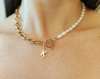 Prawdziwa japońska perła vintage, niestandardowy naszyjnik z zawieszką, wymienny łańcuszek, monogram, wyjątkowy prezent, niestandardowa biżuteria, element inicjałowy
