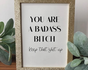 Inspirująca ramka na zdjęcia ze złotym brokatem, motywująca fraza, dekoracja biura, prezent dla kobiet