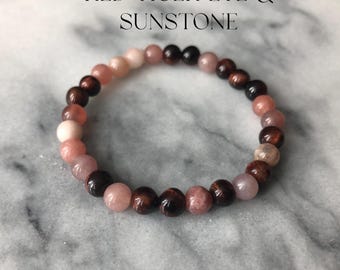 Bransoletka z kryształu czerwonego tygrysiego oka, kamień słoneczny, prezent na szczęście, bransoletka do medytacji, prezent na odosobnienie poniżej 20 dolarów, różowy prezent dla niej