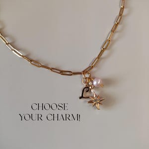 May include: Gold chain necklace with a heart, star, and pearl charm.  Choose your charm!