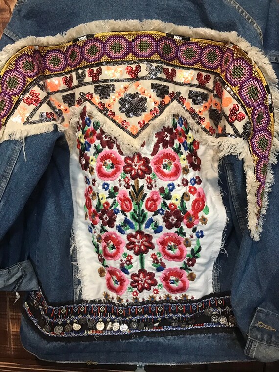 embroidered jean jacket etsy