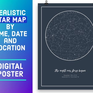 Regalo personalizzato per donne, mappa del cielo notturno, regalo fidanzata, regalo sentimentale di San Valentino, regalo moglie, poster spaziale, stampa costellazione