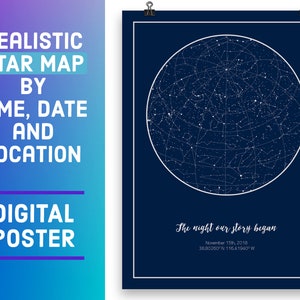 Carte du ciel nocturne personnalisée par date numérique - cadeau parfait pour la fête des pères de la part d'un fils ou d'une fille
