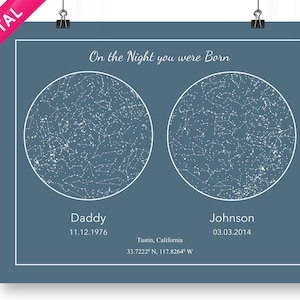 Mappa stellare doppia, grafico della costellazione - decorazione della parete della camera da letto - regalo unico per la festa della mamma, festa del papà, compleanno, inaugurazione della casa, matrimonio, anniversario