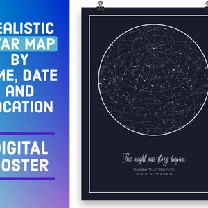 Carte des étoiles du ciel nocturne sur mesure par date, Impressions sur le lit, Cadeau de mariage pour couple unique - Impression numérique