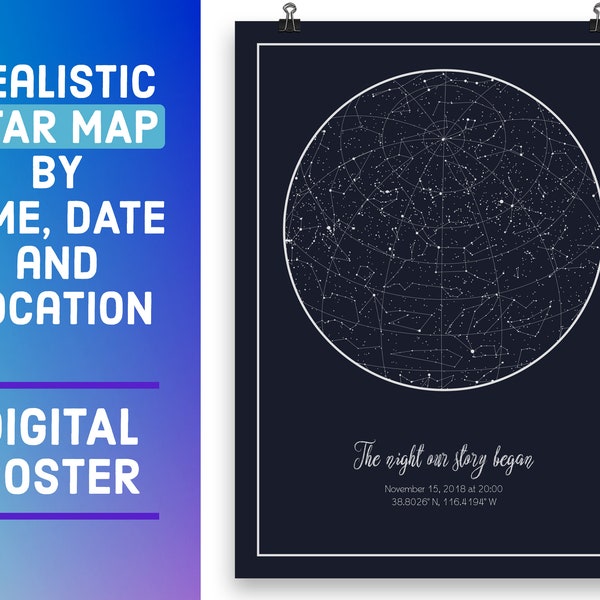 Bespoke Night sky Star map by date, Over the bed prints, Wedding gift for couple unique - Digital print