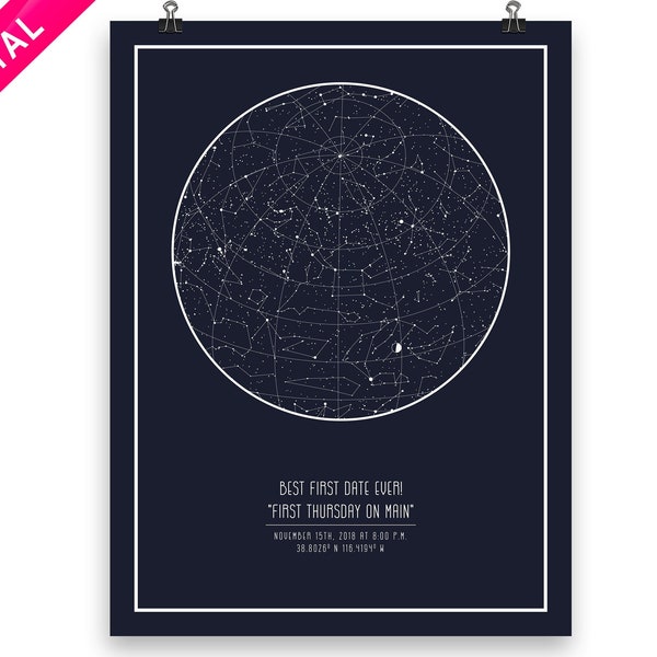 Star chart, Night sky map DIGITAL DOWNLOAD - Bedroom decor, Gift for Boyfriend, girlfriend, Best friend, Newlywed, Anniversary - large print