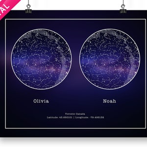 Mappa stellare personalizzata Doppia - Galassia Regalo di famiglia personalizzato per compleanno, anniversario o matrimonio