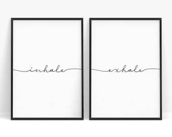 Inhale Exhale - Scandinavian style print - Set of 2, Yoga wall art, Pilates poster, Minimalist Gym decor - Digital download